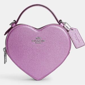 NWT Coach Heart Leather Convertible Crossbody Bag in Pink Lilac Metallic
